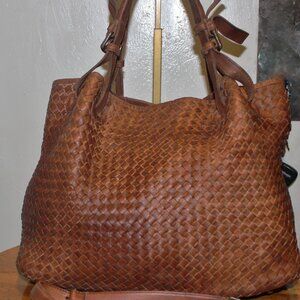 $379 Valentina Italy Brown Intrecciato Weave Hobo Shoulder Bag Hobo Purse